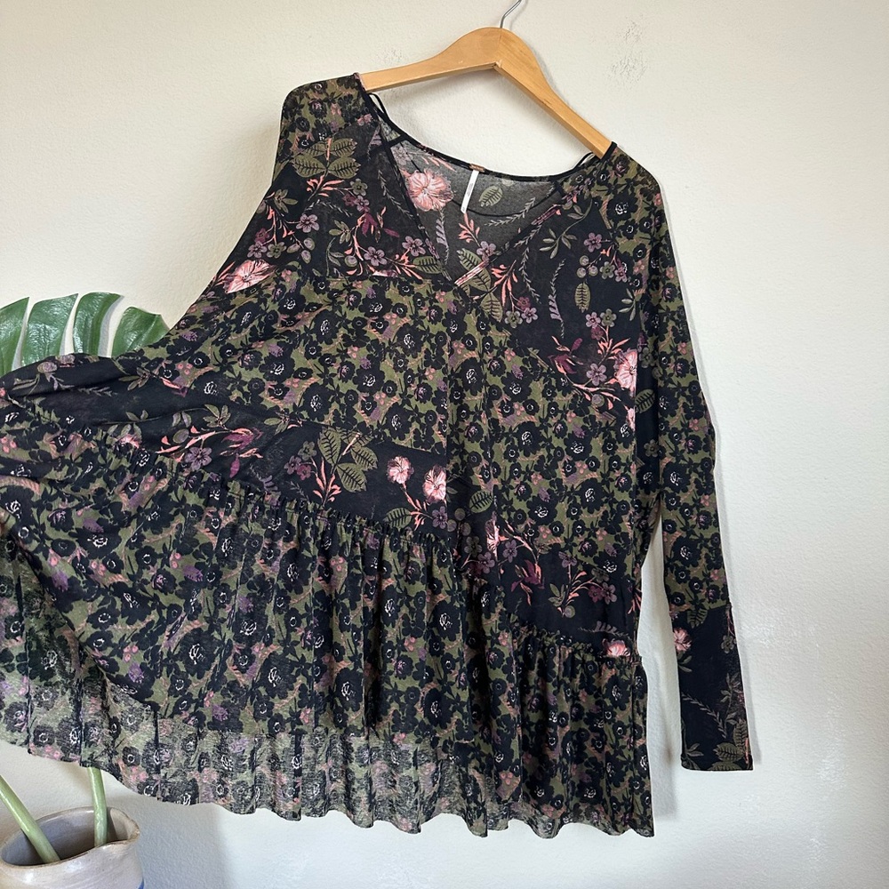 Free People Tiered Floral Mesh Long Sleeve Top - Picture 4 of 12